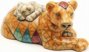 Raku South Africa L24 Lioness & Cub Baby Raku Glazed Pottery  $68.99